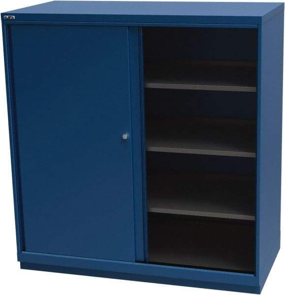 LISTA - 4 Shelf Sliding Door Storage Cabinet - Steel, 56-1/2" Wide x 28-1/2" Deep x 59-1/2" High, Blue - Eagle Tool & Supply