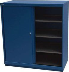 LISTA - 4 Shelf Sliding Door Storage Cabinet - Steel, 56-1/2" Wide x 28-1/2" Deep x 59-1/2" High, Blue - Eagle Tool & Supply