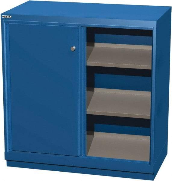 LISTA - 3 Shelf Sliding Door Storage Cabinet - Steel, 40-1/4" Wide x 22-1/2" Deep x 41-3/4" High, Blue - Eagle Tool & Supply