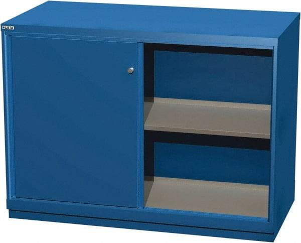 LISTA - 2 Shelf Sliding Door Storage Cabinet - Steel, 56-1/2" Wide x 28-1/2" Deep x 41-3/4" High, Blue - Eagle Tool & Supply