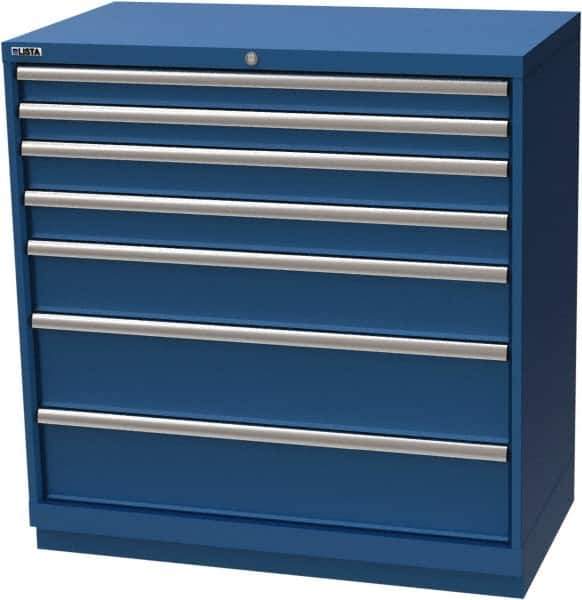 LISTA - 7 Drawer, Modular Storage Cabinet - Steel, 40-1/4" Wide x 22-1/2" Deep x 41-3/4" High, Blue - Eagle Tool & Supply