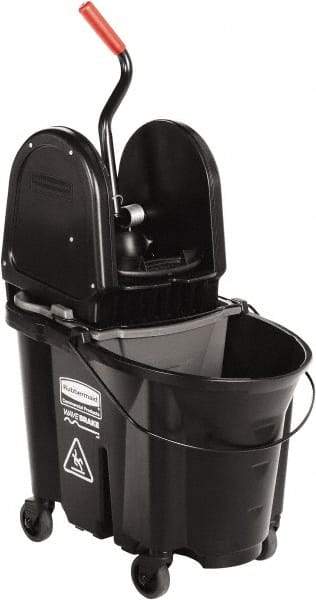 Rubbermaid - 35 Qt Plastic Steel Bucket & Wringer - 510.54mm Long x 927.1mm High x 398.78mm Wide, Black - Eagle Tool & Supply