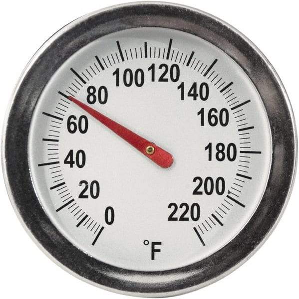 General - 8 Inch Long Stem, 2 Inch Dial Diameter, Back Connected Bi-Metal Thermometer - 220°Fahrenheit - Eagle Tool & Supply