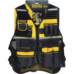 Stanley - One Size Fits Most High Visibility Gray/Black/Yellow Mesh/Solid General Purpose Vest - 18" Chest, Nonconductive Zipper Closure, 16 Pockets, Nylon - Eagle Tool & Supply