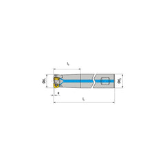 Indexable High-Feed End Mill: 20 mm Cut Dia, 20 mm Weldon Flat Shank Uses 3 XPLX Inserts, 0.8 mm Max Depth, 101 mm OAL, Through Coolant