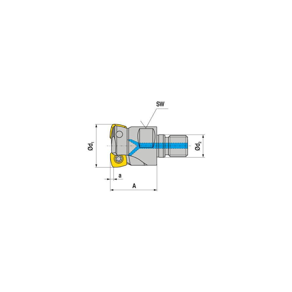 Indexable High-Feed End Mill: 35 mm Cut Dia, 16 mm Modular Shank Uses 3 XOLX Inserts, 2 mm Max Depth, 58 mm OAL, Through Coolant