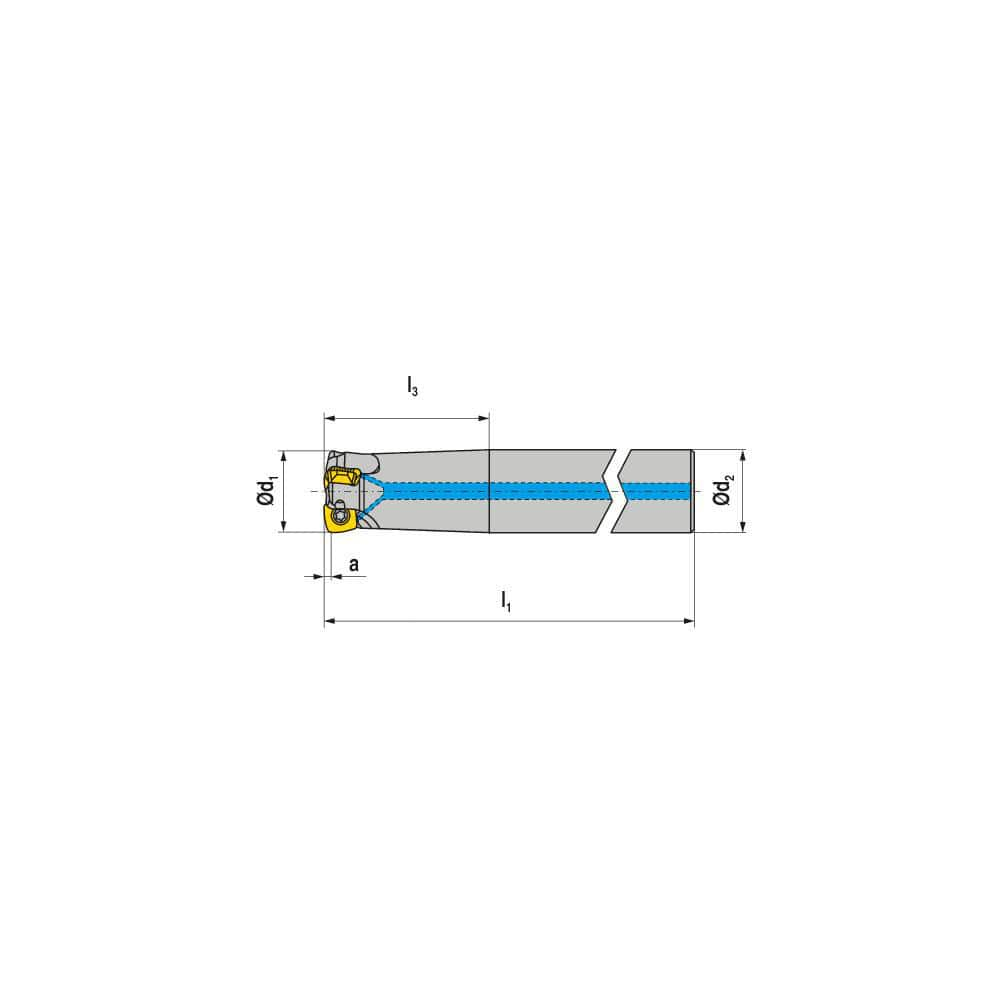 Indexable High-Feed End Mill: 20 mm Cut Dia, 20 mm Cylindrical Shank Uses 3 XPLX Inserts, 0.8 mm Max Depth, 225 mm OAL, Through Coolant