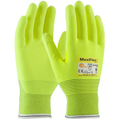 ‎34-8743FY/S Cut Resistant Gloves - MaxiFlex Cut - HiVis Yellow Eng Yarn Shell & Nitrile MicroFoam Grip - A2 - Exact Industrial Supply
