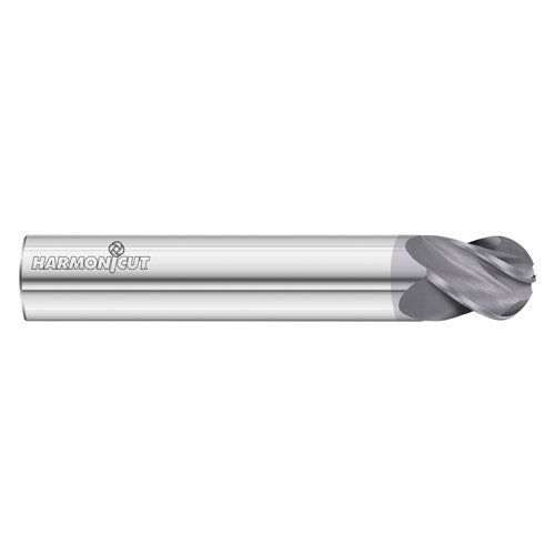 ‎3/8″ Dia. × 3/8″ Shank × 1/2″ DOC × 2-1/2″ OAL, Carbide FC18, 4 Flute, Variable Helix, Round, External , Ballnose End Mill