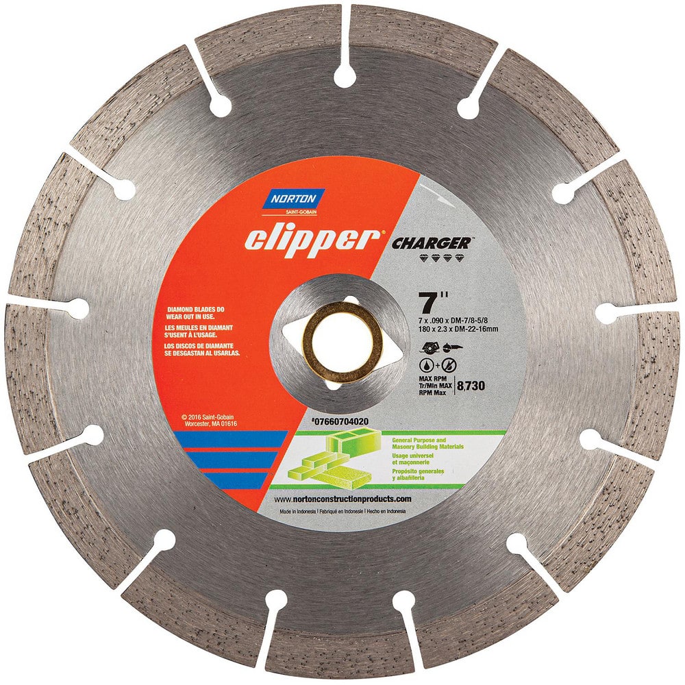 Wet & Dry Cut Saw Blade: 7″ Dia, 7/8 & 5/8″ Arbor Hole, 0.09″ Kerf Width, 13 Teeth High Speed Steel Teeth, Use on Masonry, Standard Arbor