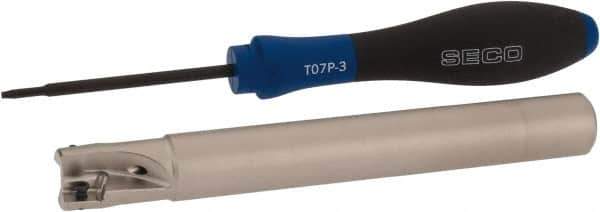 Seco - 5/8" Cut Diam, 0.354" Max Depth of Cut, 5/8" Shank Diam, 5.315" OAL, Indexable Square Shoulder End Mill - XO.X 10T3.. Inserts, Cylindrical Shank, 90° Lead Angle, Through Coolant, Series Turbo 10 - Eagle Tool & Supply