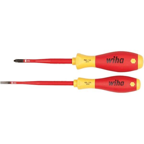 Wiha - 2 Piece Slotted, Phillips & Square Screwdriver Set - Bit Sizes: Philips #2, Comes in Vinyl Pouch - Eagle Tool & Supply