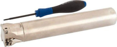 Seco - 1-1/2" Cut Diam, 0.354" Max Depth of Cut, 1-1/4" Shank Diam, 7.677" OAL, Indexable Square Shoulder End Mill - XO.X 10T3.. Inserts, Cylindrical Shank, 90° Lead Angle, Through Coolant, Series Turbo 10 - Eagle Tool & Supply