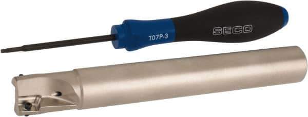 Seco - 3/4" Cut Diam, 0.354" Max Depth of Cut, 3/4" Shank Diam, 5.906" OAL, Indexable Square Shoulder End Mill - XO.X 10T3.. Inserts, Cylindrical Shank, 90° Lead Angle, Through Coolant, Series Turbo 10 - Eagle Tool & Supply