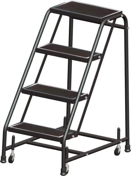 Ballymore - 38" 4 Step Ladder - Rolling Safety Ladder, 450 Lb Capacity, 38" Platform Height, 30" Base Width x 31" Base Depth, Expanded Metal Tread - Eagle Tool & Supply
