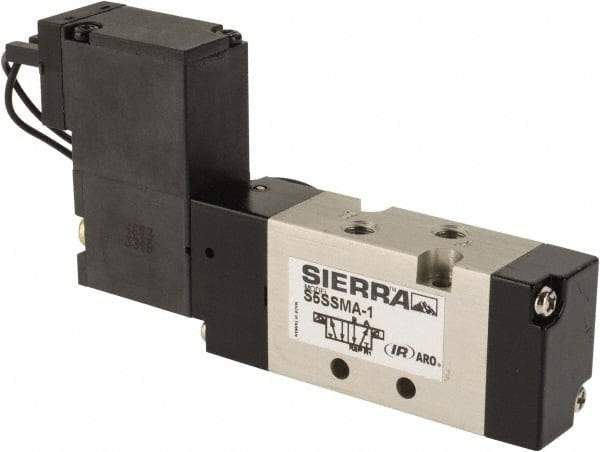 ARO/Ingersoll-Rand - 10-32" Inlet, Solenoid Actuator, Spring Return, 2 Position, Body Ported Solenoid Air Valve - 24 VDC Input, 1/4 CV, 4 Way, 115 psi, 122° Max Temp - Eagle Tool & Supply