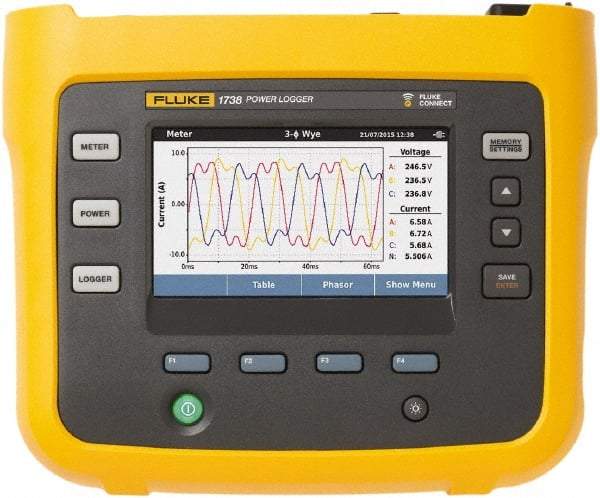 Fluke - 3 Phase, 1 to 500 Amp Capability, Power Meter - Eagle Tool & Supply