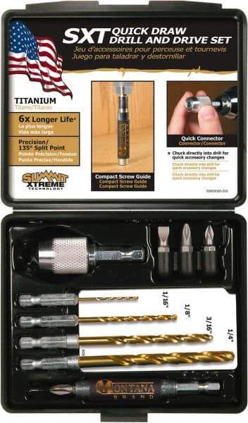 Montana - 10 Piece, Quick Draw Drill & Drive Set - 0.05 to 1/4" Hex, 1/4" Drive - Eagle Tool & Supply