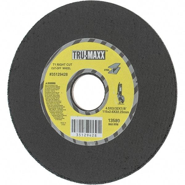 Tru-Maxx - 4-1/2" Aluminum Oxide Cutoff Wheel - 0.0938" Thick, 7/8" Arbor, Use with Portable Tools - Eagle Tool & Supply