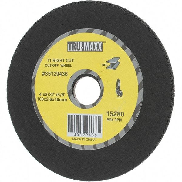 Tru-Maxx - 4" Aluminum Oxide Cutoff Wheel - 0.0938" Thick, 5/8" Arbor, Use with Portable Tools - Eagle Tool & Supply