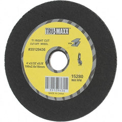 Tru-Maxx - 4" Aluminum Oxide Cutoff Wheel - 0.0938" Thick, 5/8" Arbor, Use with Portable Tools - Eagle Tool & Supply