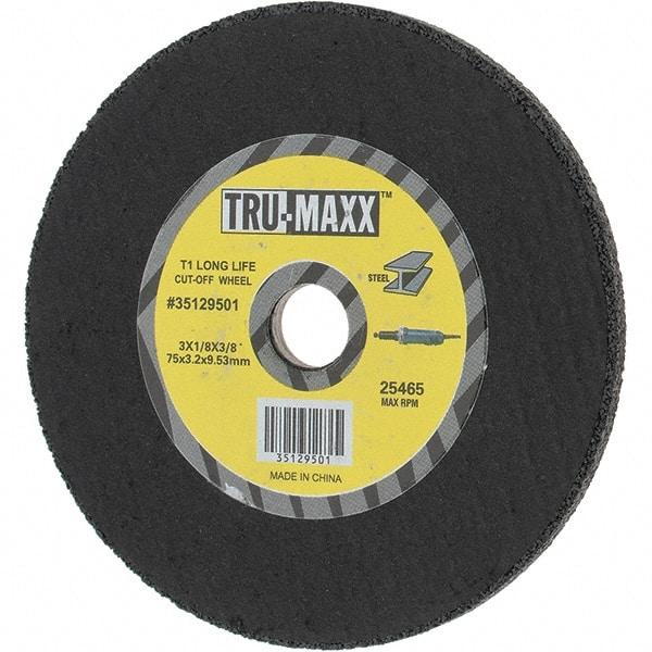 Tru-Maxx - 3" 36 Grit Aluminum Oxide Cutoff Wheel - 1/8" Thick, 3/8" Arbor, Use with Die Grinders - Eagle Tool & Supply