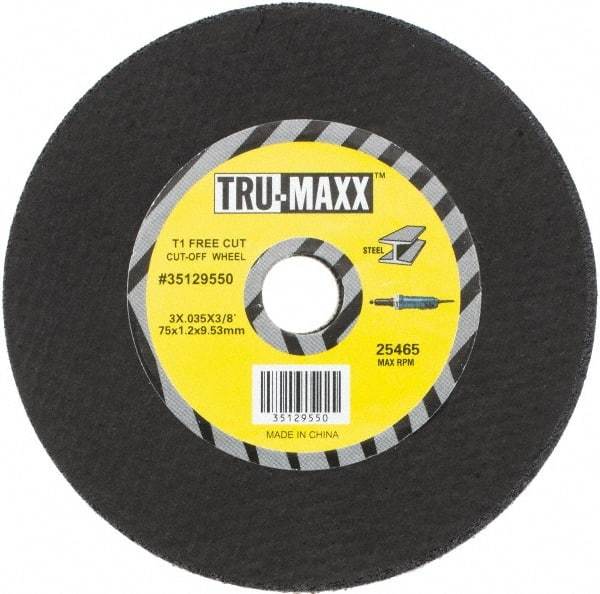 Tru-Maxx - 3" 60 Grit Aluminum Oxide Cutoff Wheel - 0.035" Thick, 3/8" Arbor, Use with Die Grinders - Eagle Tool & Supply