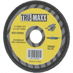 Tru-Maxx - 2" 60 Grit Aluminum Oxide Cutoff Wheel - 0.035" Thick, 3/8" Arbor, Use with Die Grinders - Eagle Tool & Supply