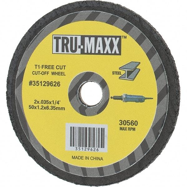 Tru-Maxx - 2" 60 Grit Aluminum Oxide Cutoff Wheel - 0.035" Thick, 1/4" Arbor, Use with Die Grinders - Eagle Tool & Supply