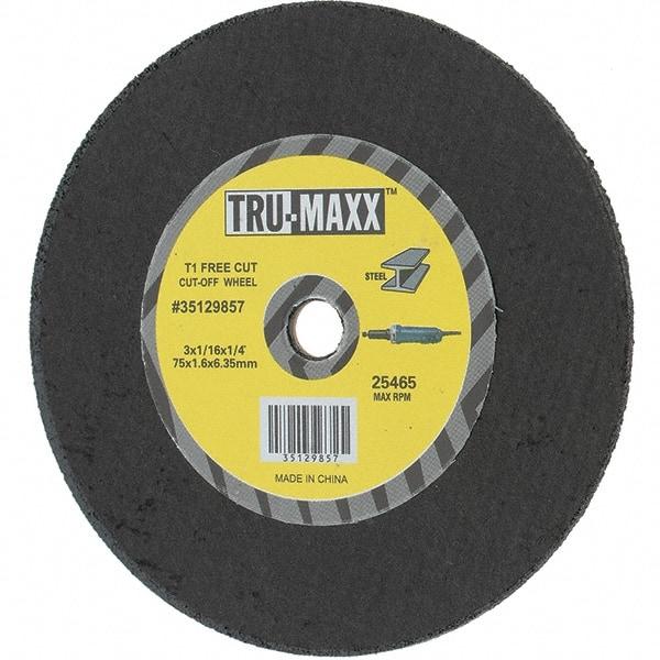 Tru-Maxx - 3" 36 Grit Aluminum Oxide Cutoff Wheel - 1/16" Thick, 1/4" Arbor, Use with Die Grinders - Eagle Tool & Supply