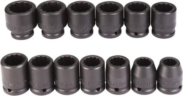 Proto - 13 Piece 3/4" Drive Black Finish Impact Socket Set - 12 Points, 3/4" to 1-1/2" Range, Inch Measurement Standard - Eagle Tool & Supply