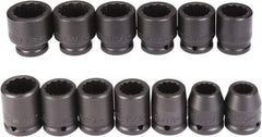 Proto - 13 Piece 3/4" Drive Black Finish Impact Socket Set - 12 Points, 3/4" to 1-1/2" Range, Inch Measurement Standard - Eagle Tool & Supply