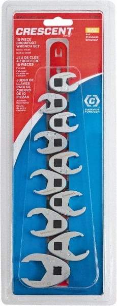 Crescent - 10 Piece, 9mm to 19mm, Crowfoot Wrench Set - Metric Measurement Standard, Full Polish Chrome Finish - Eagle Tool & Supply