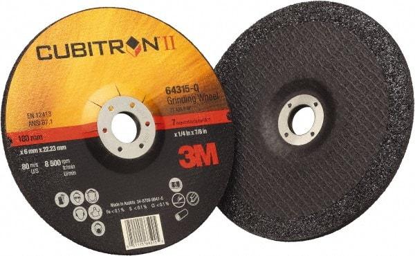 3M - 36 Grit, 7" Wheel Diam, 1/4" Wheel Thickness, 7/8" Arbor Hole, Type 27 Depressed Center Wheel - Coarse Grade, Ceramic, Resinoid Bond, Q Hardness, 8,500 Max RPM, Compatible with Angle Grinder - Eagle Tool & Supply