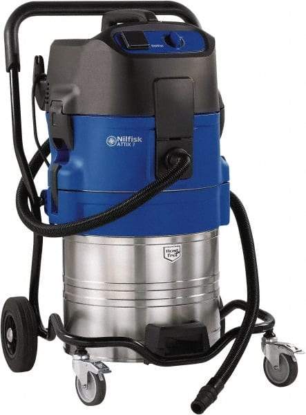 Nilfisk - 19 Gal Stainless Steel Tank, Electric Powered Wet/Dry Vacuum - 1.34 Peak hp, 120 Volt, 8.3 Amps, 13' Hose Fitting, General Purpose Filter, Accessories Included - Eagle Tool & Supply