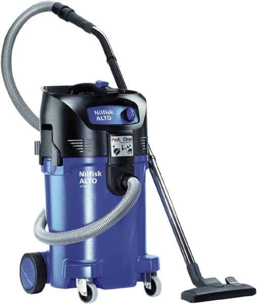 Nilfisk - 12 Gal Plastic Tank, Electric Powered Wet/Dry Vacuum - 1.34 Peak hp, 120 Volt, 8.3 Amps, 10' Hose Fitting, General Purpose Filter, Accessories Included - Eagle Tool & Supply