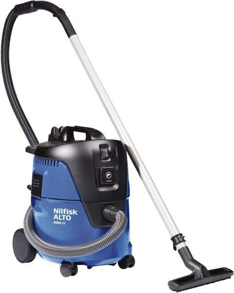 Nilfisk - 5 Gal Plastic Tank, Electric Powered Wet/Dry Vacuum - 1.34 Peak hp, 120 Volt, 8.3 Amps, 11-1/2' Hose Fitting, Washable Wet/Dry, Accessories Included - Eagle Tool & Supply