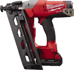 Milwaukee Tool - Cordless Finish Nailer Kit - 16 Gauge Nail Diam, 1-1/4 to 2-1/2" Long Nail, Lithium-Ion Batteries Included - Eagle Tool & Supply