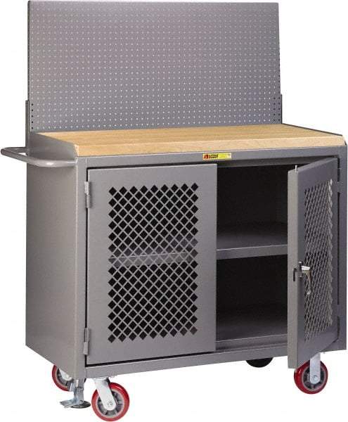 Little Giant - Mobile Bench Cabinet with Pegboard Panel - Steel, Fixed Leg, Gray, 53-1/2" Long x 24" Deep x 43" High - Eagle Tool & Supply