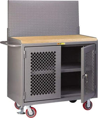 Little Giant - Mobile Bench Cabinet with Pegboard Panel - Steel, Fixed Leg, Gray, 53-1/2" Long x 24" Deep x 43" High - Eagle Tool & Supply