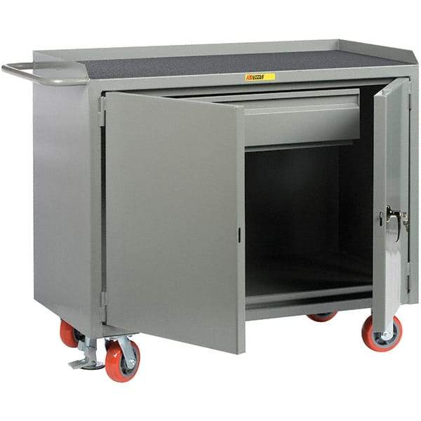 Little Giant - 3,600 Lb Capacity, 1 Drawer, 2 Door Mobile Service Bench - 41" Wide x 24" Deep x 43" High, Steel, Gray - Eagle Tool & Supply