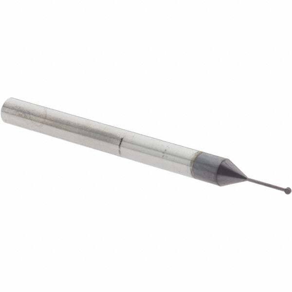Accupro - 1/32" Diam, 0.027" LOC, 2 Flute Solid Carbide Ball End Mill - nACo Finish, Single End, 1-1/2" OAL, 1/8" Shank Diam, Undercutting - Eagle Tool & Supply