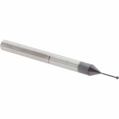 Accupro - 1/32" Diam, 0.027" LOC, 2 Flute Solid Carbide Ball End Mill - nACo Finish, Single End, 1-1/2" OAL, 1/8" Shank Diam, Undercutting - Eagle Tool & Supply