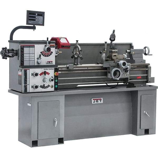 Jet - 13" Swing, 43" Between Centers, 230 Volt, Single Phase Bench Lathe - 2 hp, 70 to 2,000 RPM, 1-3/8" Bore Diam, 28-1/2" Deep x 30" High x 79" Long - Eagle Tool & Supply