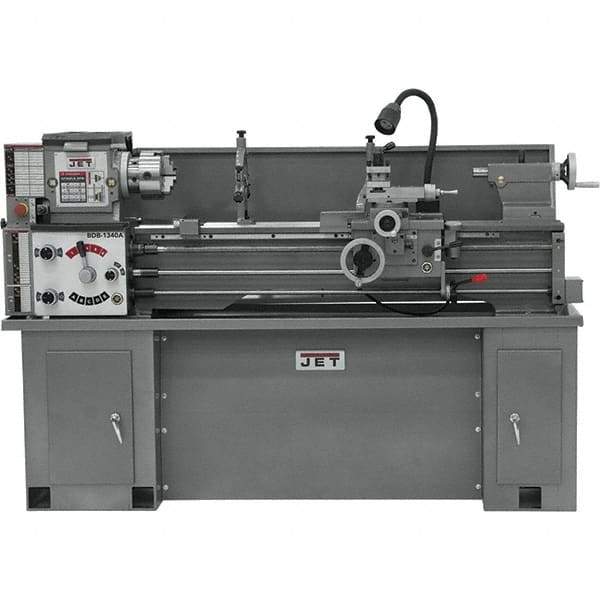 Jet - 13" Swing, 40" Between Centers, 230 Volt, Single Phase Bench Lathe - 2 hp, 60 to 1,240 RPM, 1-3/8" Bore Diam, 28-1/2" Deep x 30" High x 79" Long - Eagle Tool & Supply