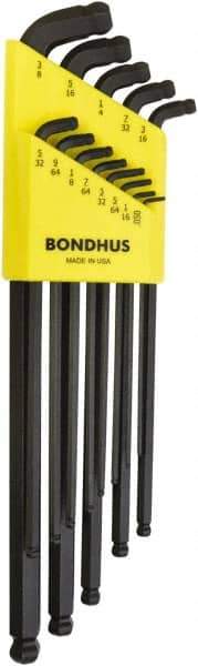 Bondhus - 13 Piece L-Key Ball End Hex Key Set - Hex Range 0.05 to 3/8", Protanium High Torque Steel - Eagle Tool & Supply