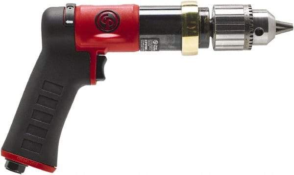 Chicago Pneumatic - 1/2" Reversible Keyed Chuck - Pistol Grip Handle, 840 RPM, 0.5 hp, 90 psi - Eagle Tool & Supply