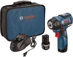 Bosch - 3/8" Drive 12 Volt Pistol Grip Cordless Impact Wrench & Ratchet - 1,200/2,600 RPM, 0 to 3,100 BPM, 85 Ft/Lb Torque, 2 Lithium-Ion Batteries Included - Eagle Tool & Supply