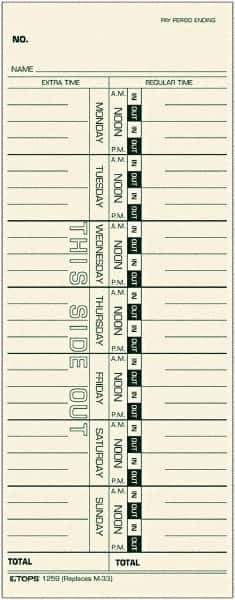 TOPS - 9" High x 3-1/2" Wide Weekly Time Cards - Manila, Use with Acroprint M33, IBM 10-800292, Lathem 33, Simplex 10-100382, 10-800292, 1950-9305, 950-9361 - Eagle Tool & Supply