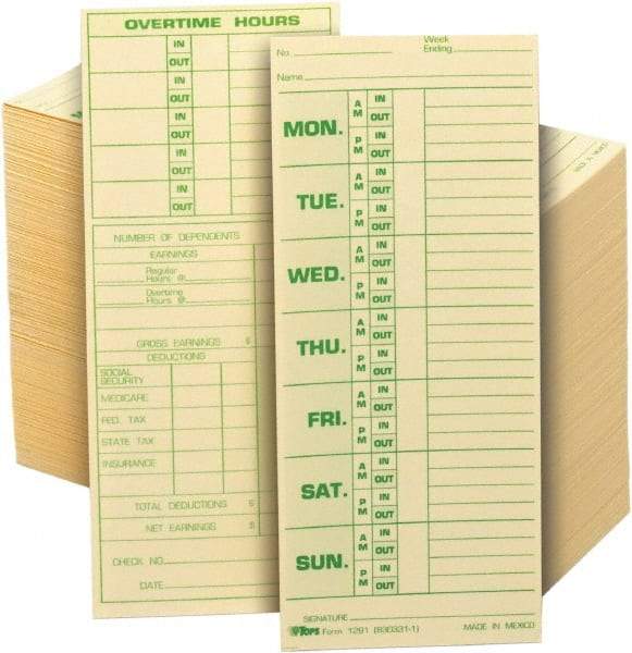 TOPS - 8-1/2" High x 3-1/2" Wide Weekly Time Cards - Manila, Use with Pyramid 331-10 - Eagle Tool & Supply